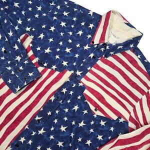 Longhorn‎ Western Shirt Men's Large American Flag Print Long Sleeve Button Up